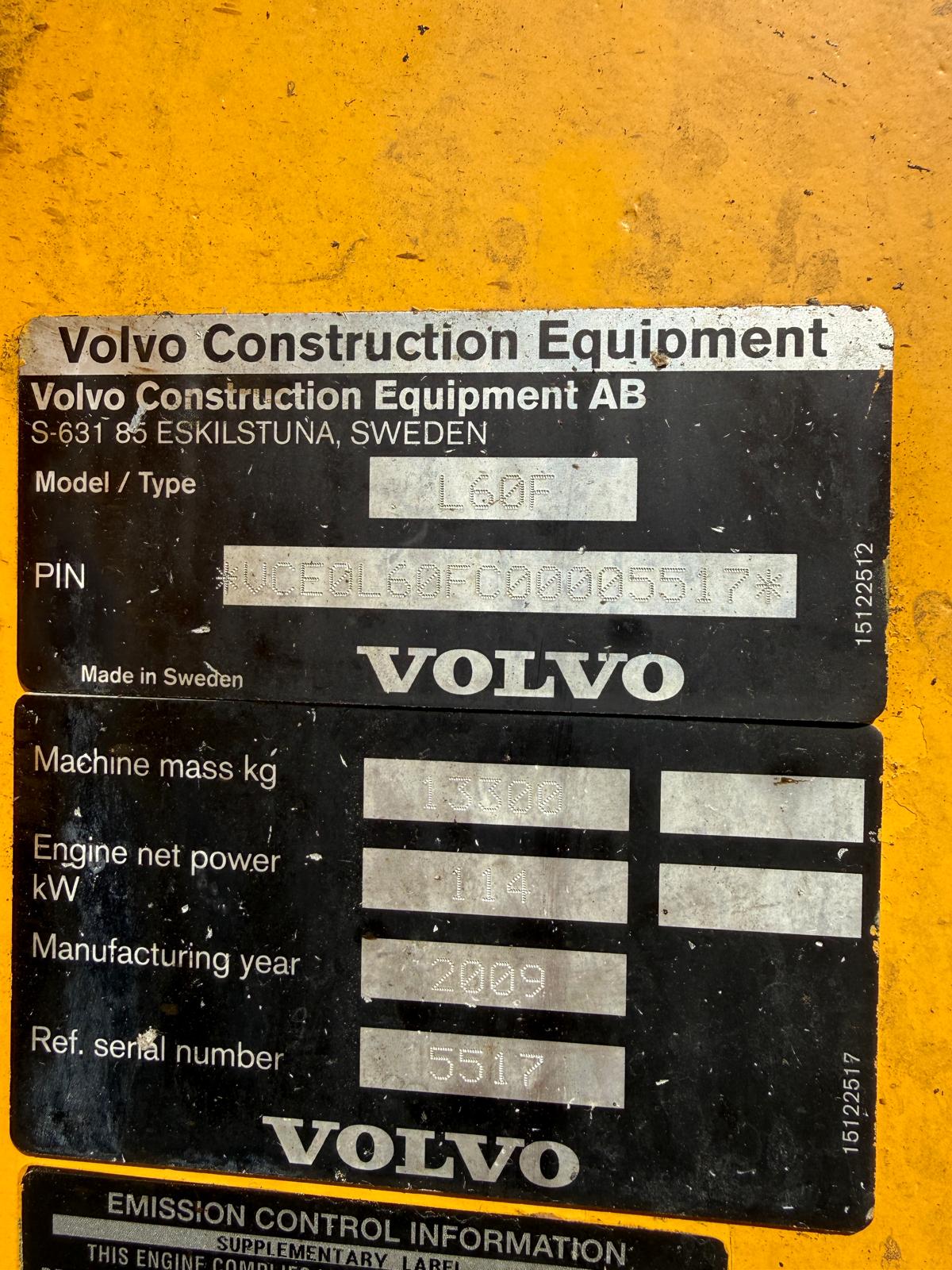 Enganche rápido hidráulico de la Volvo L60F 2009